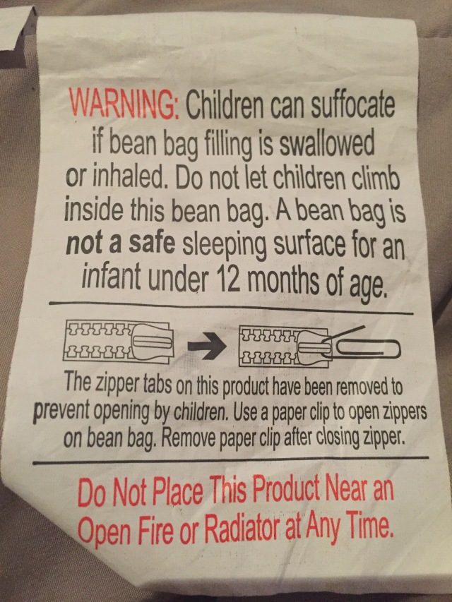 Warning Label On A Bean Bag Bought In Australia Warning Signs 101